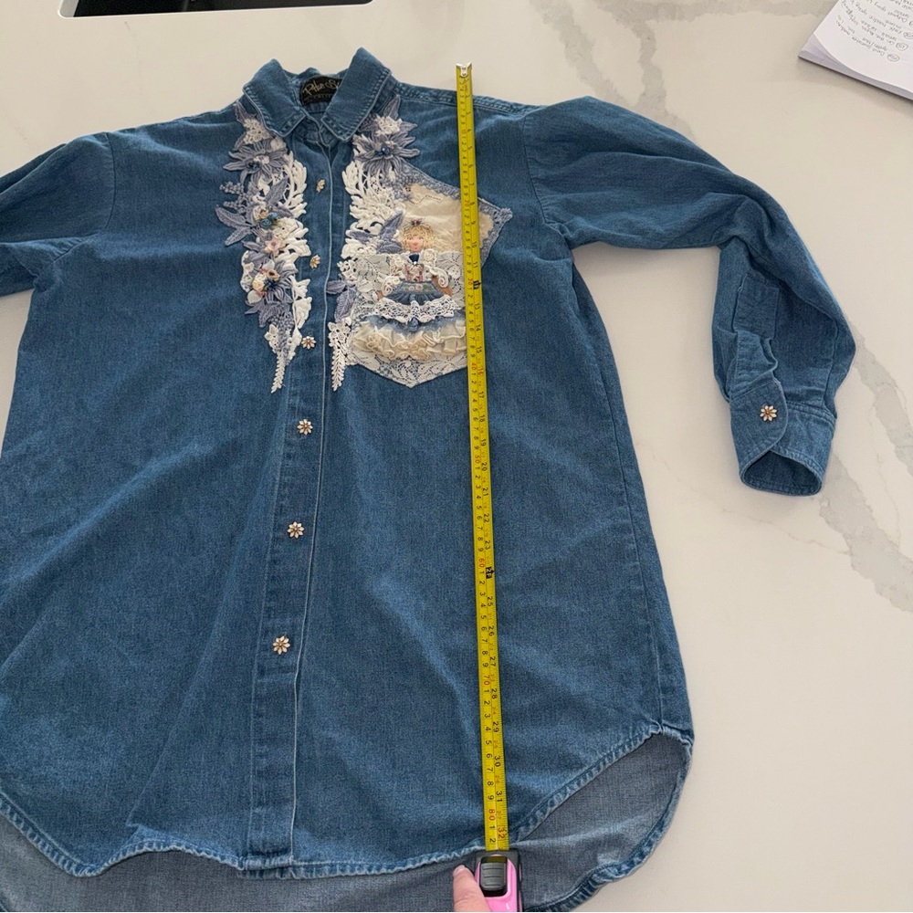 Vintage 90s Phun Shirts of California Embellished Denim Artwear Shirt - Picture 9 of 10